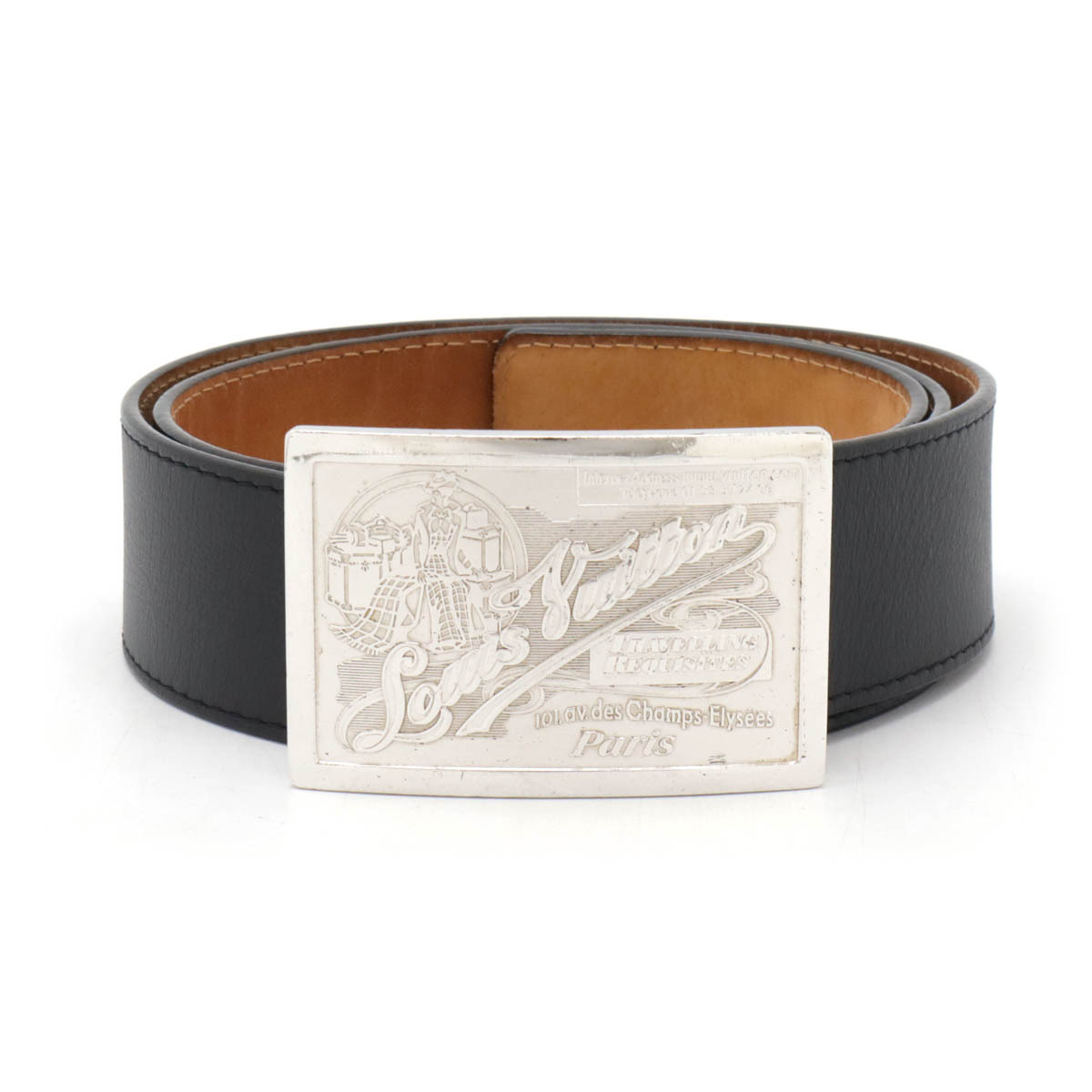 LOUIS VUITTON ルイ ヴィトン サンチュール ジーンズ ベルト レザー ブラック 黒 メンズ シルバー金具 #90 M6812U拍卖