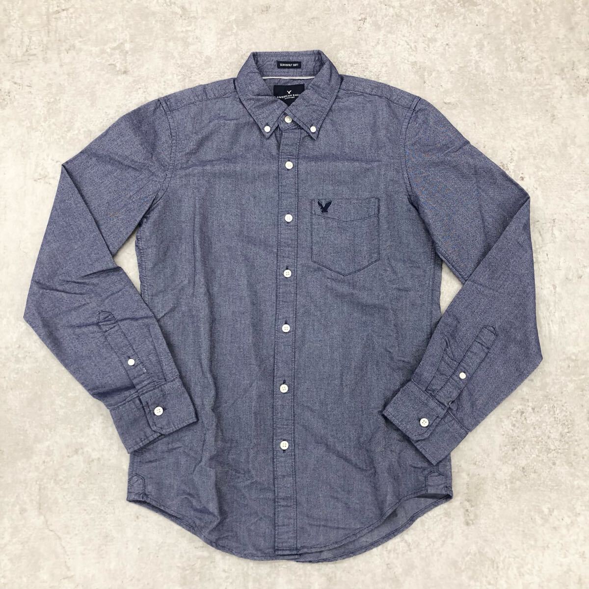 1748〓 AMERICAN EAGLE アメリカンイーグル 長袖ボタンダウン メンズ サイズUSXS ネイビー トップス カットソー ボタンシャツ シャツ拍卖