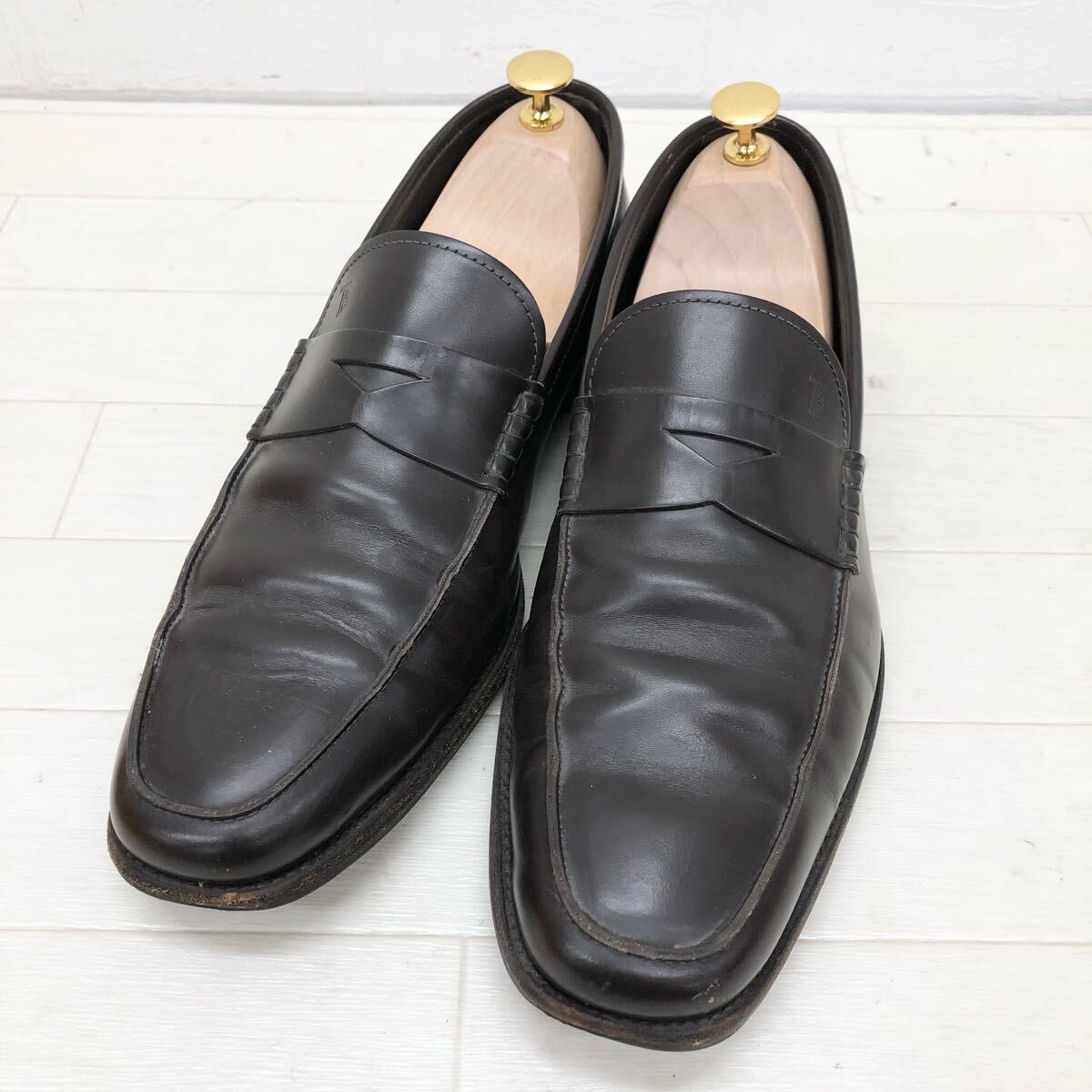 1752〓 箱付き TOD'S トッズ モカシン メンズ サイズ8 ダークブラウン ローファー スリッポン 靴 革靴 シューズ レザーシューズ拍卖