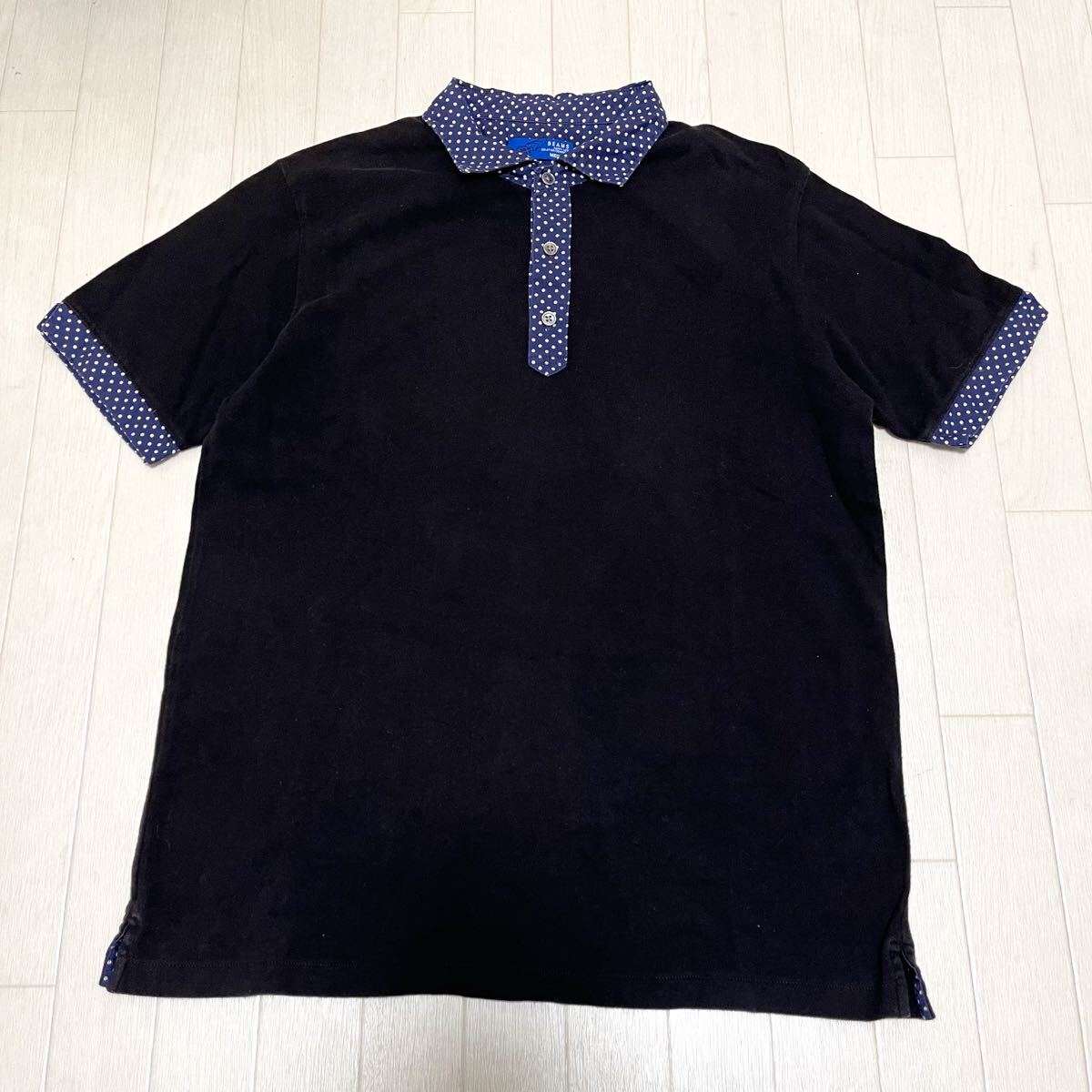 和733★ BEAMS ビームス 半袖 ポロシャツ ドット 切替 M ブラック メンズ拍卖