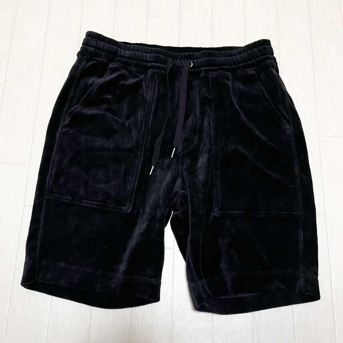 和742★ nano&co ナノアンドコー ベロア調 ハーフパンツ ボトムス イージーパンツ S ブラック メンズ ナノユニバース拍卖