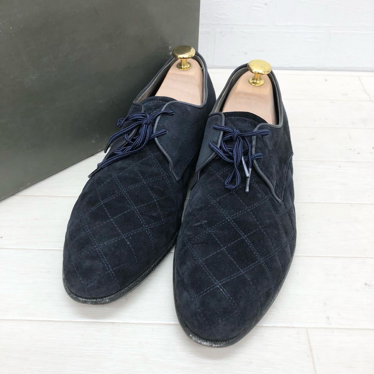 1764〓 WASHINGTON CRIFF ワシントン クリフ レザーシューズ メンズ サイズ25.5 ダークネイビー キルティング スエードレザー 靴 シューズ拍卖