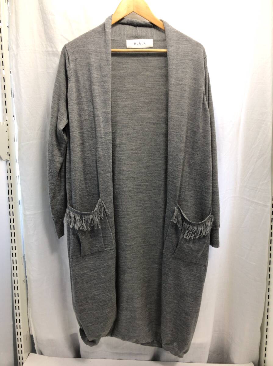 ハク H.A.K ロングカーディガン ウール レディース グレー E24拍卖