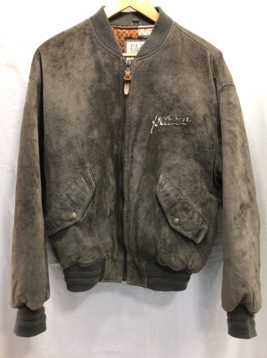 PAZZO パッゾ レザー 中綿ジャケット ブルゾン グレー M メンズ D16拍卖