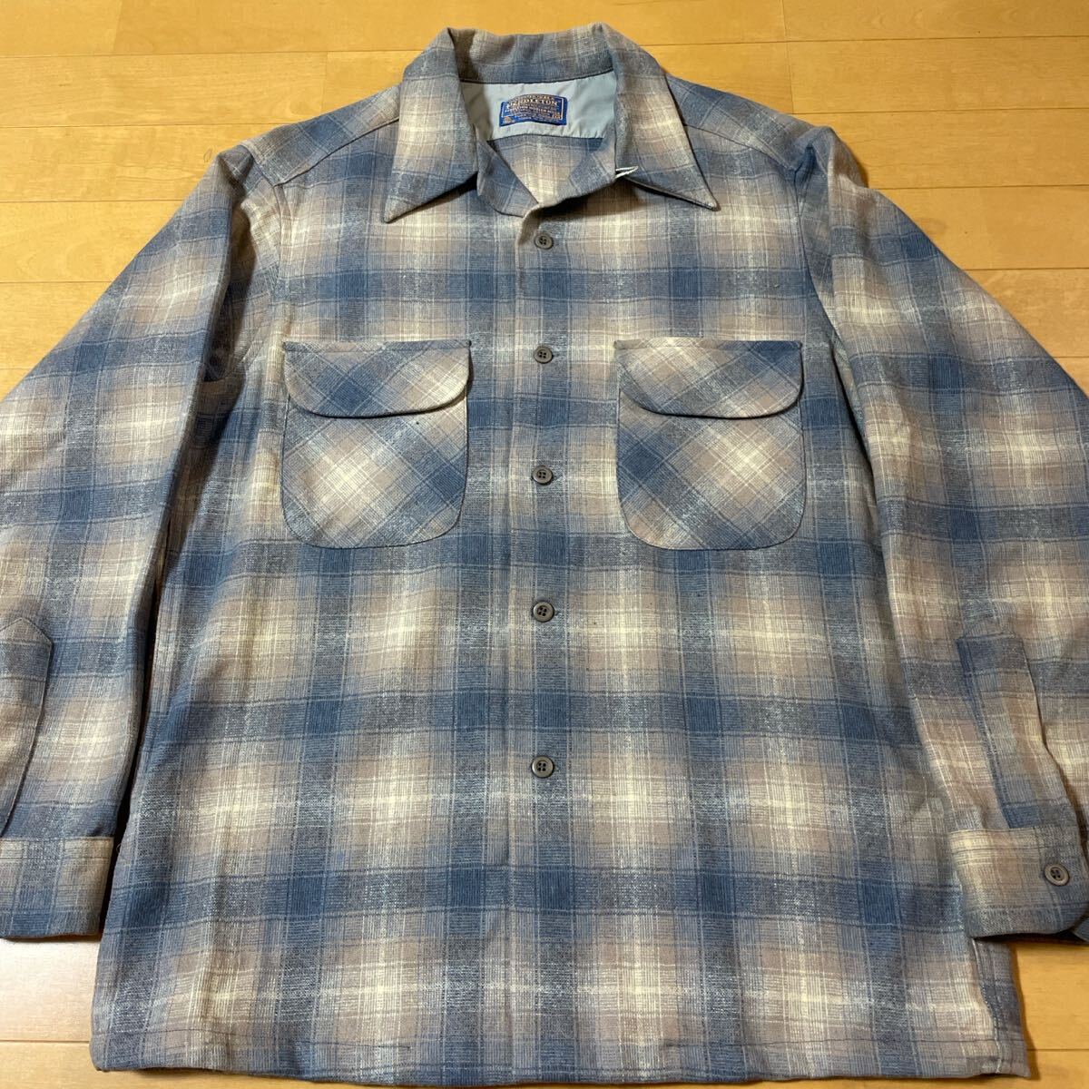 美品 青 グレー pendleton ウール ボードシャツ チェック USA製 ビンテージ オンブレ ペンドルトン拍卖