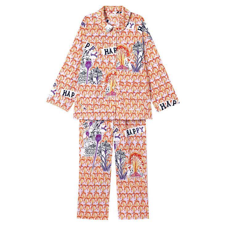 Lサイズ ツモリチサト★ワコール新品パジャマ長袖前開き丸襟&長ズボンGR<ナイル川クルーズバカンス>エジプト パピルス綿100%楊柳素材拍卖