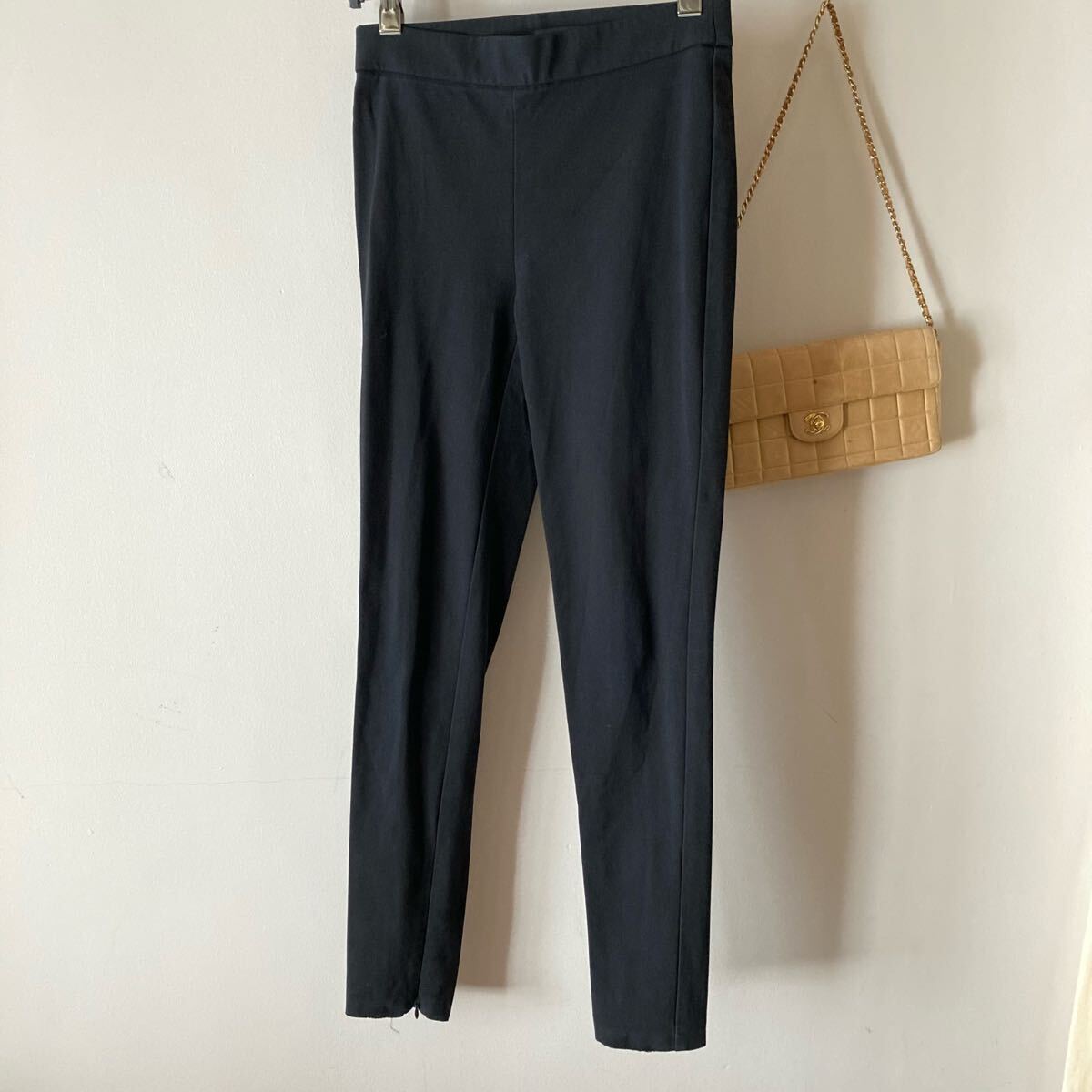 セオリー*上質ストレッチコットン ウエストゴム レギンスパンツ*ブラック拍卖