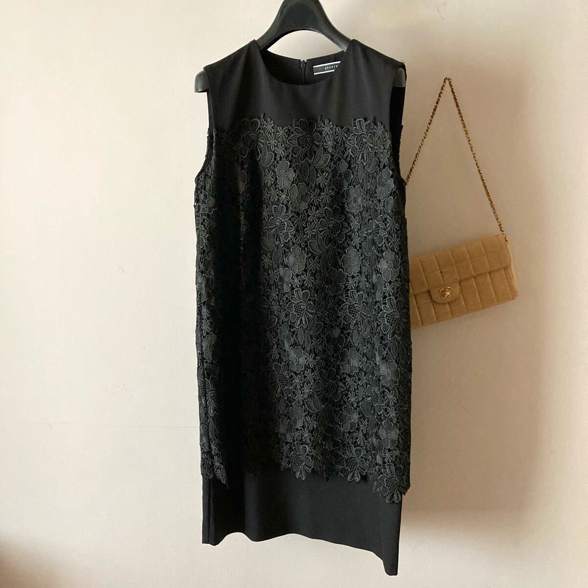 スポーツマックス*張り感ストレッチレース ジャージーワンピース*ブラック拍卖