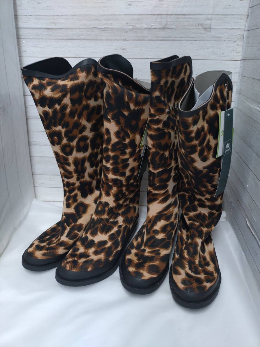 【09】箱あり2足 レインシューズ ラバーシューズ 雨靴 長靴 レインブーツ レオパード Mサイズ拍卖