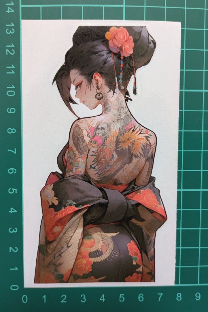 振り向き美人⑨ 侍芸者 タトゥー 刺青 日本 和風 着物 花魁 japanesegirl ステッカー 転写シール 防水拍卖