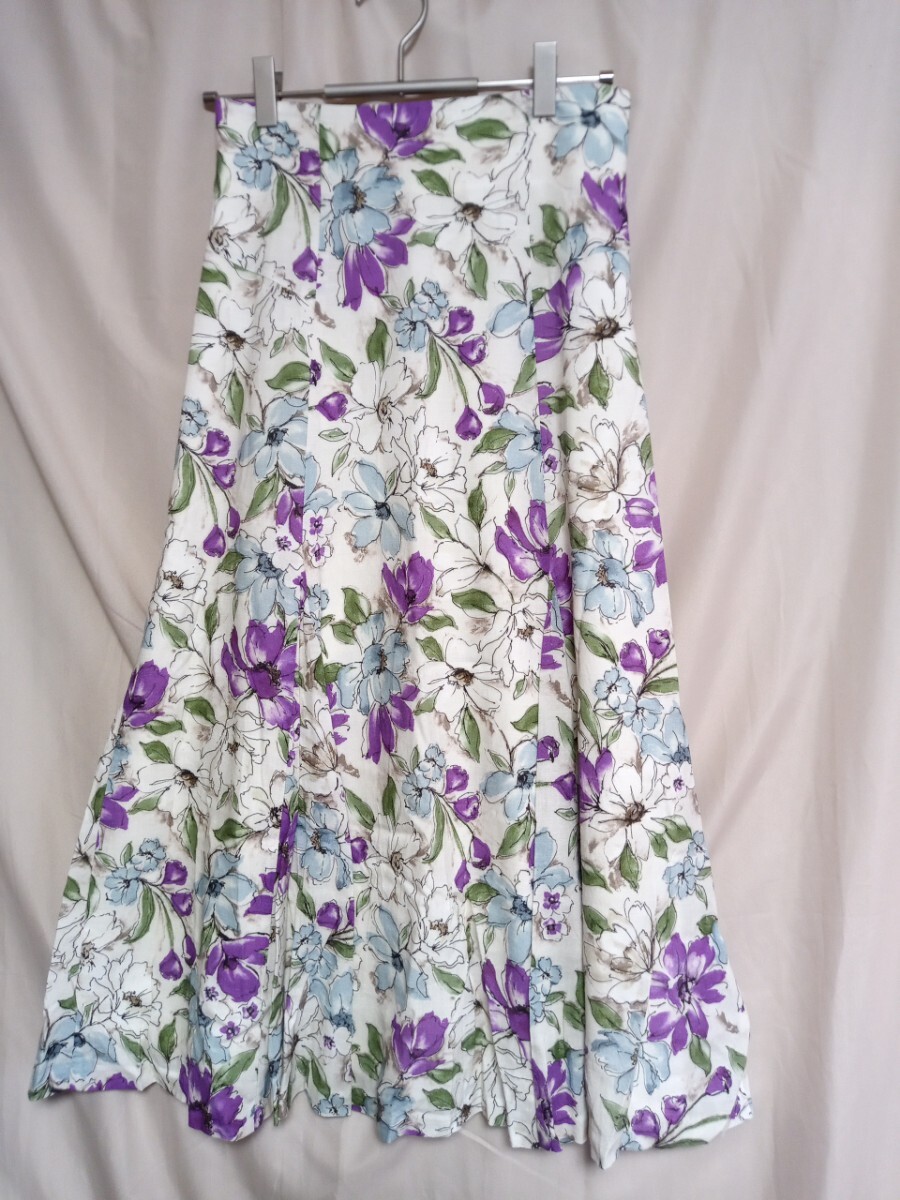 12469 ★★ Aquweiser Rich 花柄 麻混ロングスカート サイズ1拍卖