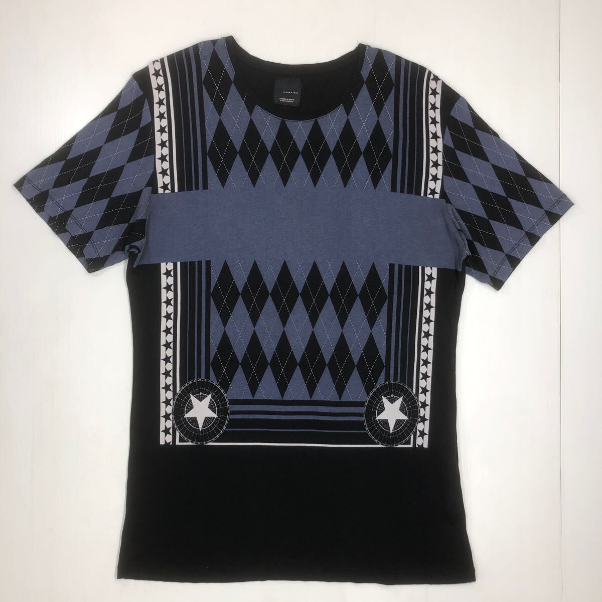 BLACK TAG by ZARA MAN ザラマン 半袖Tシャツ アーガイル 丈長め メンズ Lサイズ 45-56拍卖