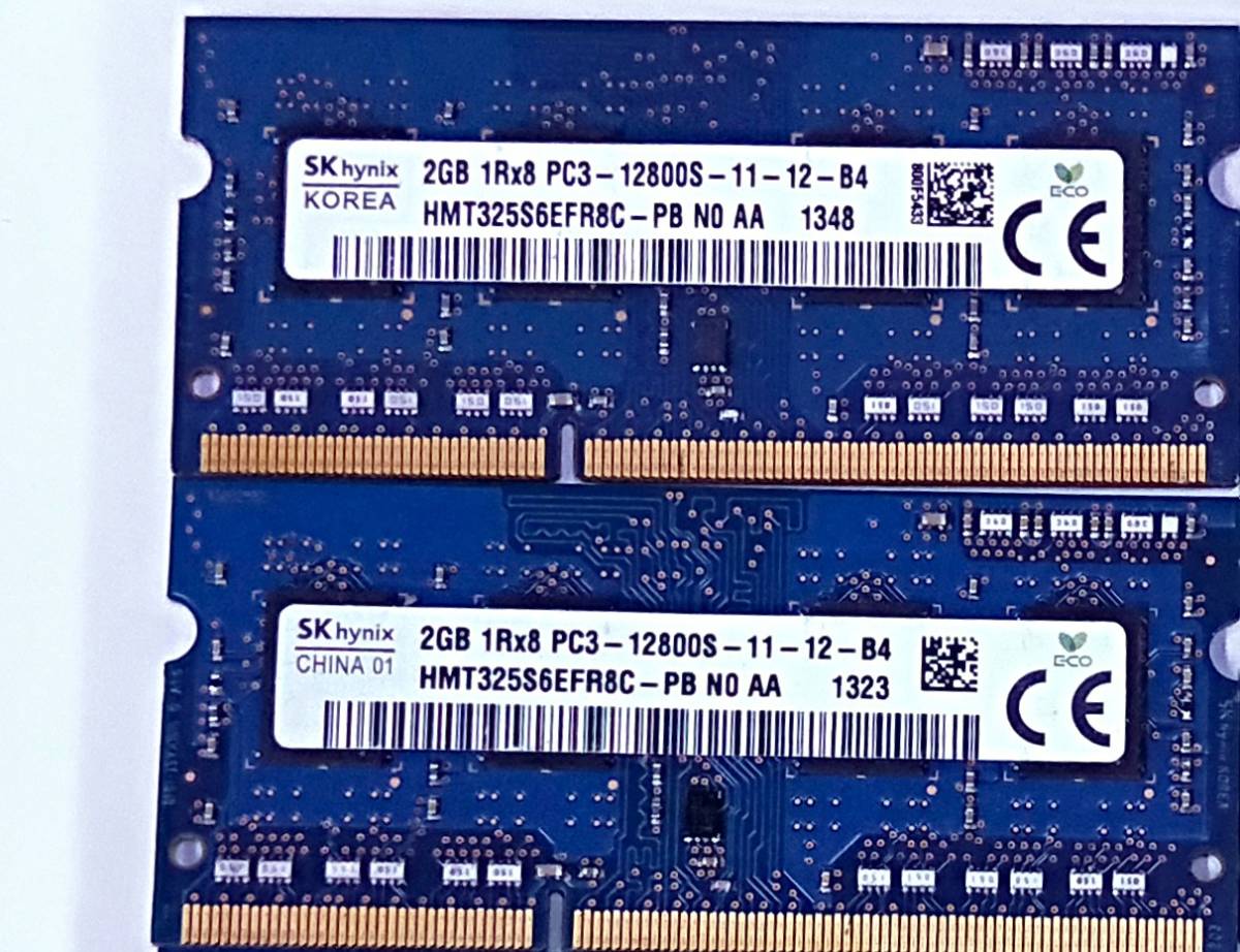 【中古パーツ】PC3 ノートパソコン用 DDR3 メモリ HYNIX SK 2GB 1RX8 PC3-12800S-11-12-B4 2GBx2枚 計4GB 送料無料■N(253) 拍卖