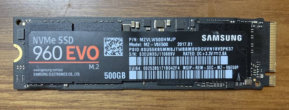 【状態◎】Samsung サムソン 960 EVOシリーズ MZ-V6E500(M.2 PCI-Expressタイプ SSD 500GB MZVLW500HAJQ)拍卖