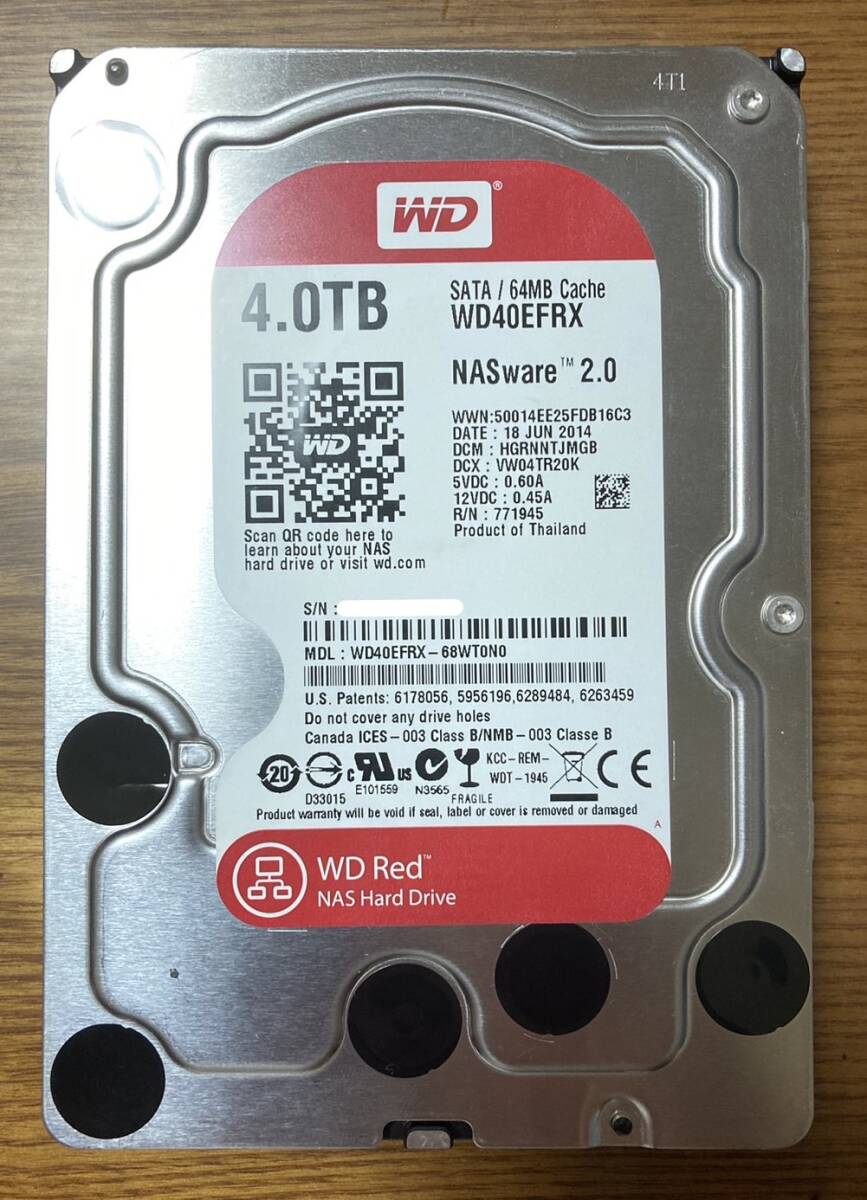【状態◎】Western Digital ウェスタンデジタル WD Red シリーズ WD40EFRX 3.5インチ HDD 4TB(NAS向け仕様)拍卖