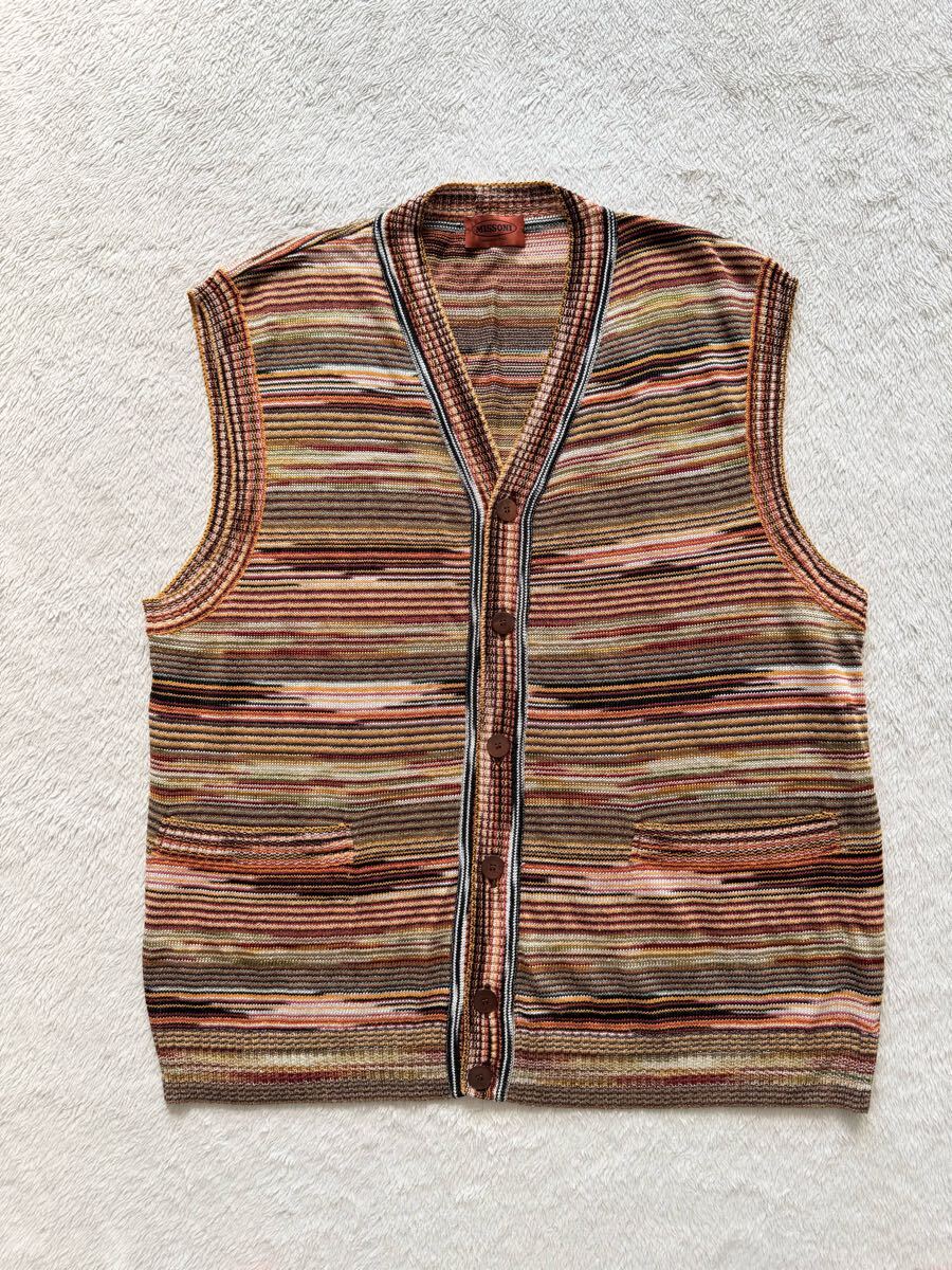 MISSONI size54 イタリア製 ニットベスト レーヨン リネン オレンジ オレンジタグ メンズ ミッソーニ ブラウン グレー拍卖