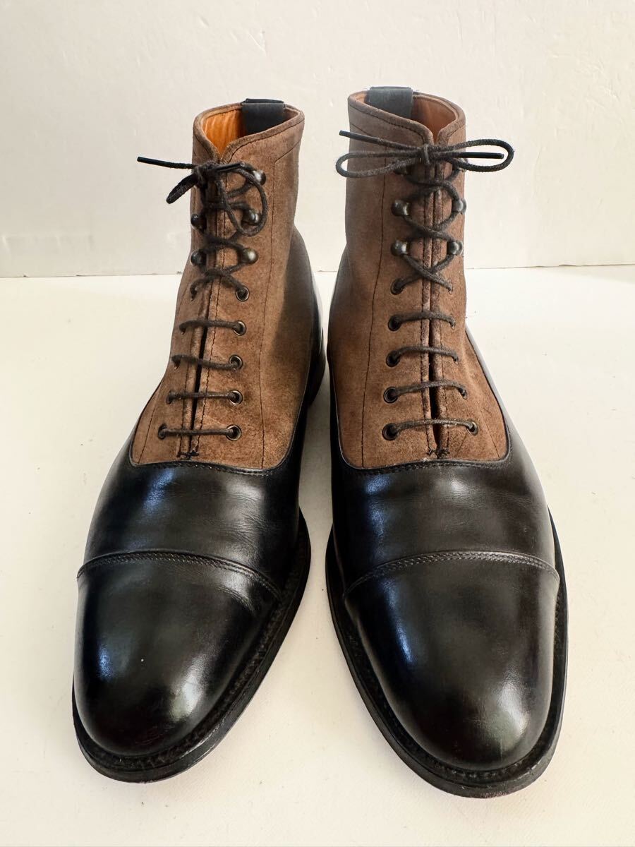 size9 イングランド製 レースアップブーツ 切り替え 編み上げ レザーブーツ キャップトゥ ブラック 黒 アルフレッドサージェント拍卖