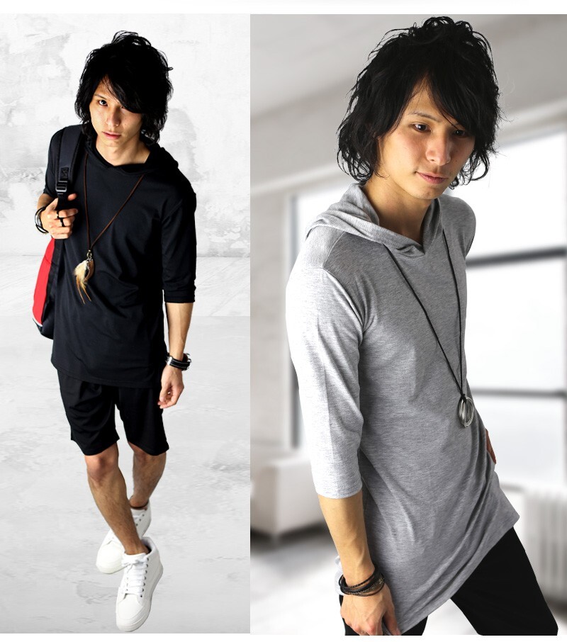 ◆プルオーバー パーカー フード付き ロング丈 五分袖 五分丈 薄手 2枚セット◆拍卖