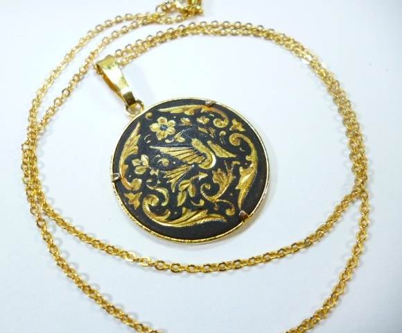 δ 純金象嵌 スペイントレド Damasquinad ペンダント ネックレス δ ダマスキナード 象嵌 SPAIN スペイン トレド ペンダントトップ拍卖