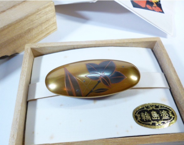 Ж 輪島塗 金蒔絵 帯留め Ж 蒔絵 輪島塗り 漆塗 漆塗り拍卖
