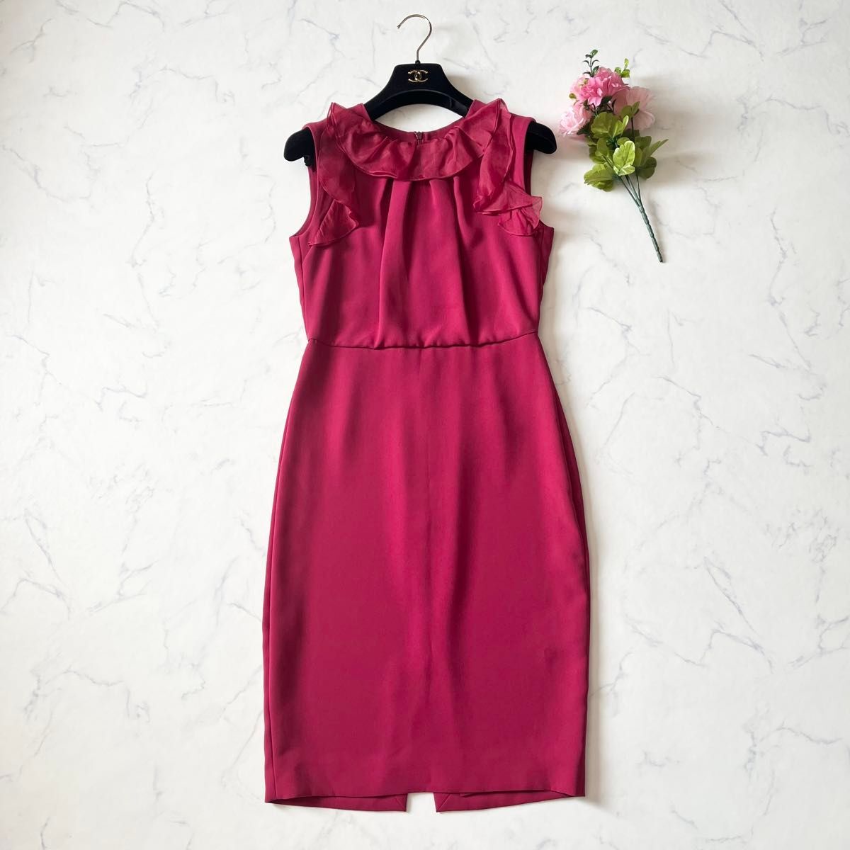 MAX MARA マックスマーラ フリル ドレス ノースリーブ ワンピース シルク100% 絹 ピンク 40 Lサイズ拍卖