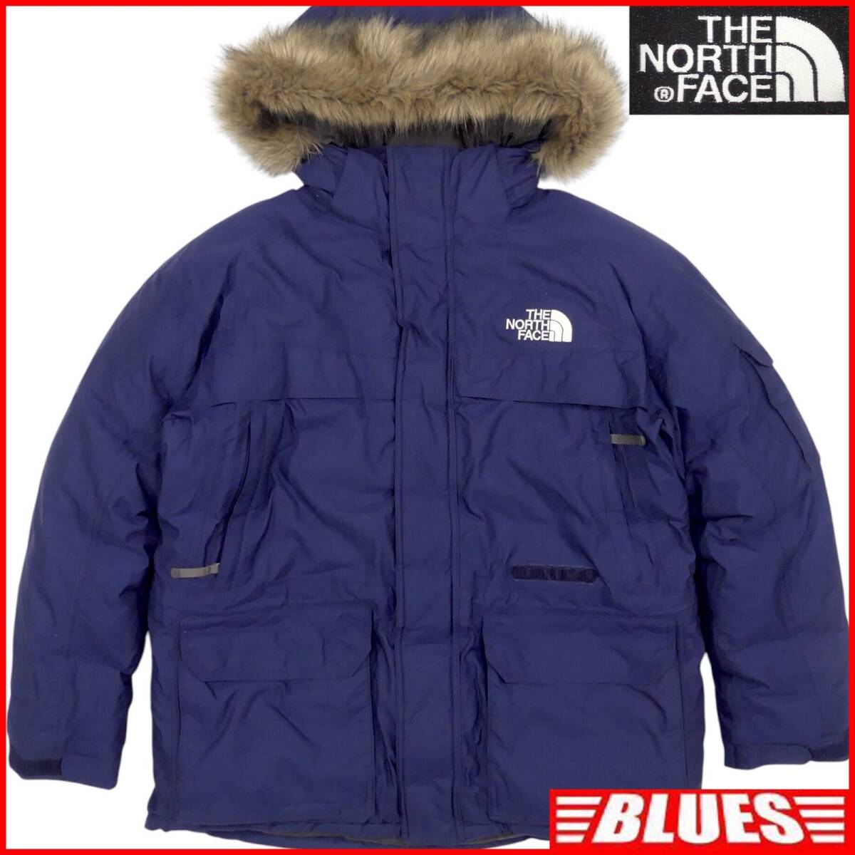 即決★THE NORTH FACE★メンズ L ダウンジャケット ノースフェイス 紺 ネイビー アウトドア ダウンコート 登山 キャンプ ファー付き拍卖
