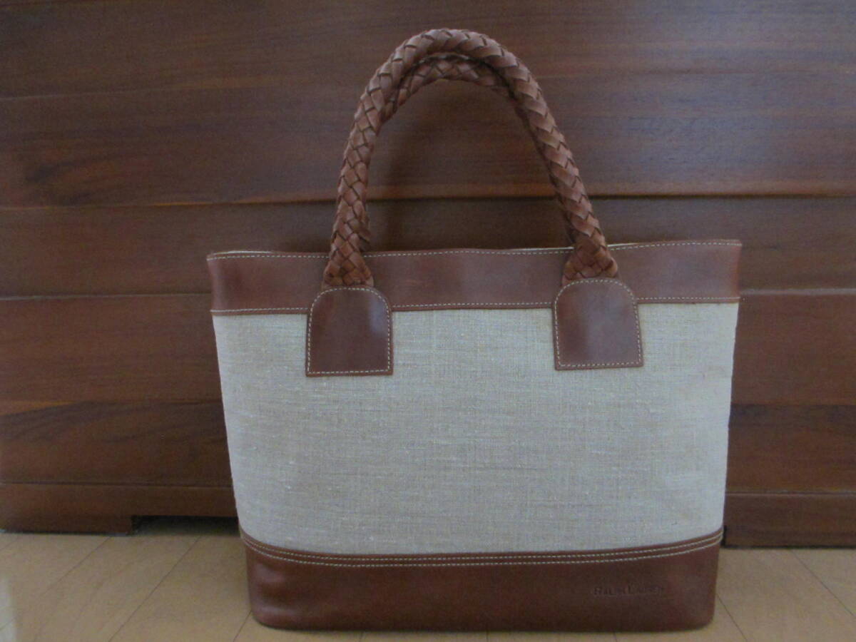 【美品】希少品! ラルフローレン リネン×レザー トートバッグ拍卖