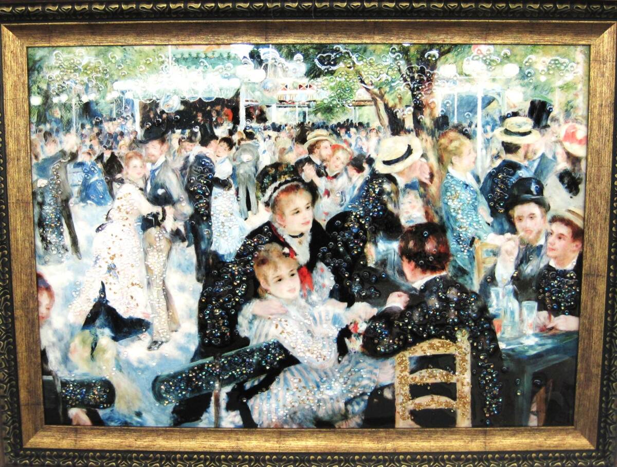 アートパネル水晶絵 世界の名画 ルノアール「ムーラン・ド・ラ・ギャレットの舞踏会」模写 少々キズ有拍卖