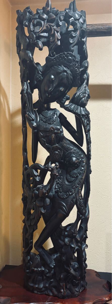 黒檀 木彫 細密彫刻 女神 77cm 大型 バリ 神 神話 置物 彫刻 美術品 置物 木彫 オブジェ 人形 バリ島 高級 東洋美術 拍卖