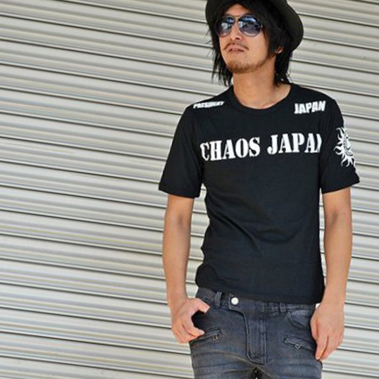 CHAOS JAPAN ブランドロゴプリ 太陽タトゥープリ Tシャツ オラオラ ch-ry-0010 新品 ブラックホワイト L拍卖