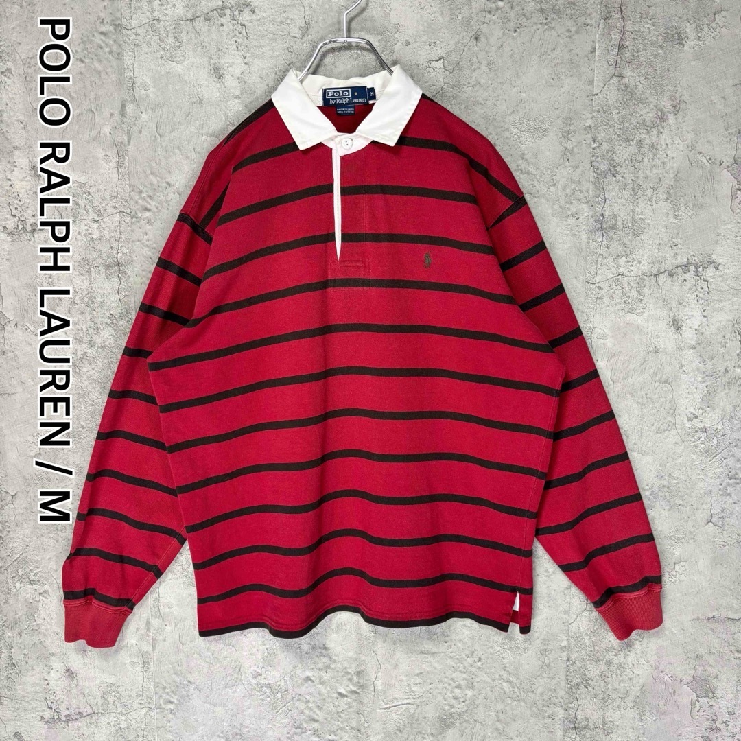 *ポロラルフローレン ヴィンテージ 90s 長袖 ラガーシャツ ポニー刺繍 ロゴ刺繍 ワインレッド Mサイズ POLO by RALPHLAUREN拍卖