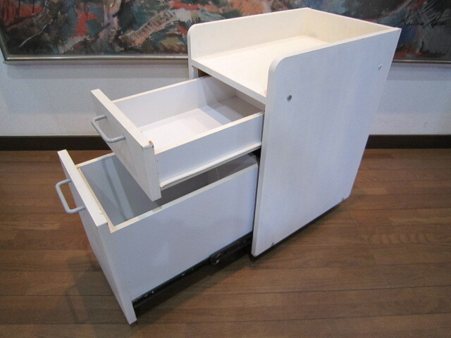 キャスター付 レトロ アンティーク ビンテージ 木製 袖机 脇机 サイドデスク サイドテーブル お洒落 機能性 収納力抜群 WOODEN ART ★31拍卖