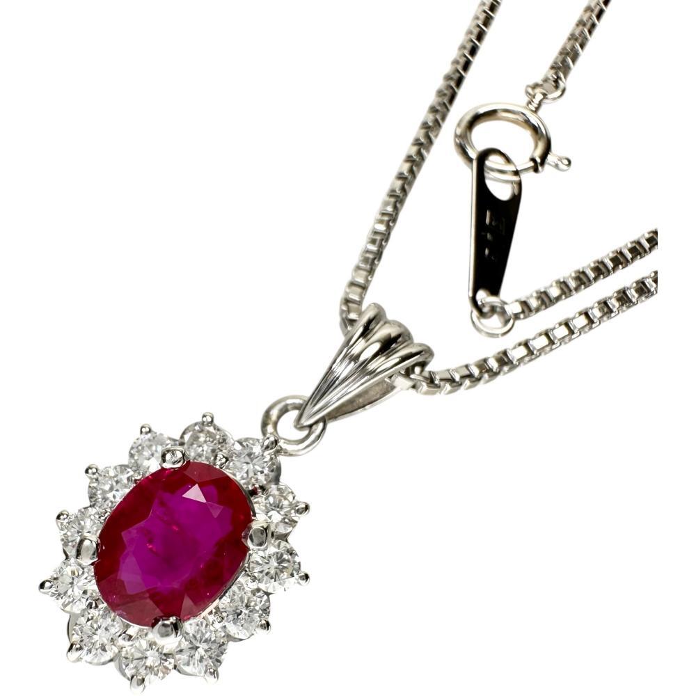 ビルマ産ルビー 1.166ct ダイヤモンド 0.58ct ネックレス Pt900プラチナ/Pt850プラチナ 9.0g 40cm レディース拍卖