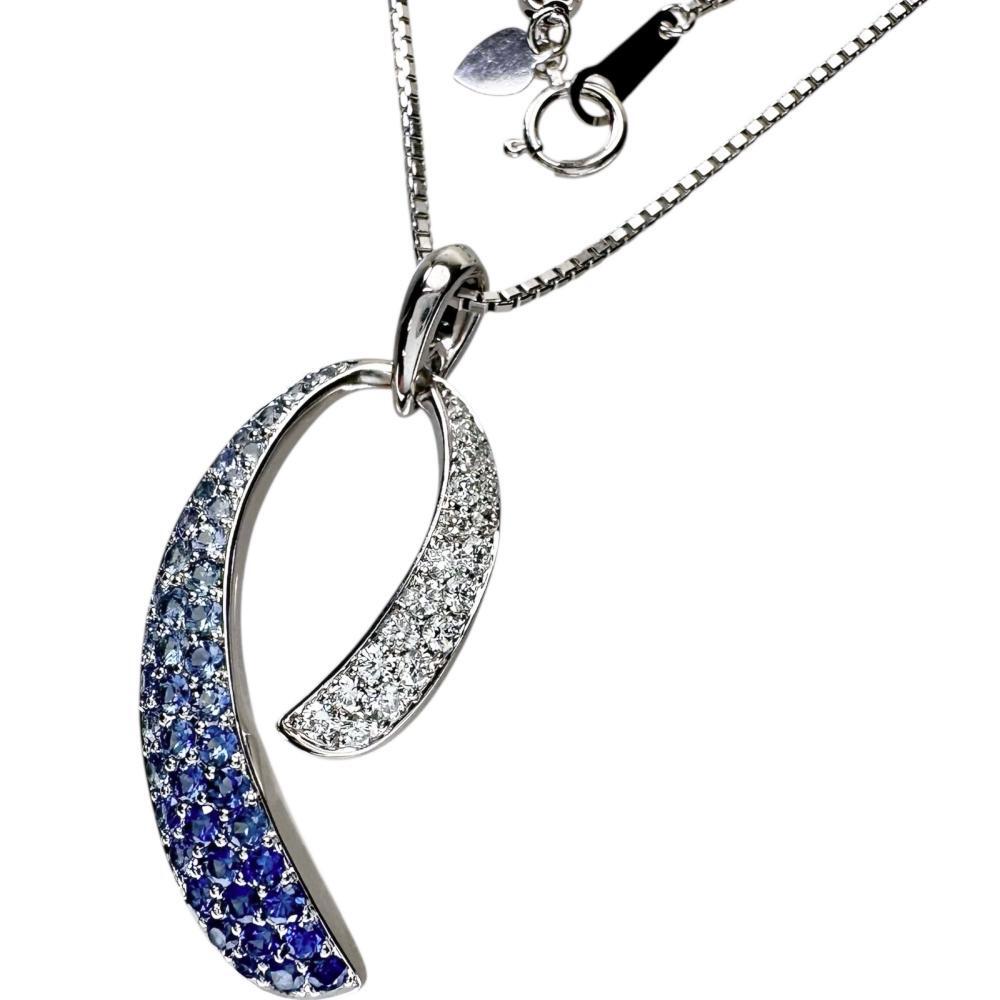 マルチサファイア 計1.32ct ダイヤモンド 計0.43ct ネックレス K18WGホワイトゴールド 11.1g 50.0cm レディース拍卖