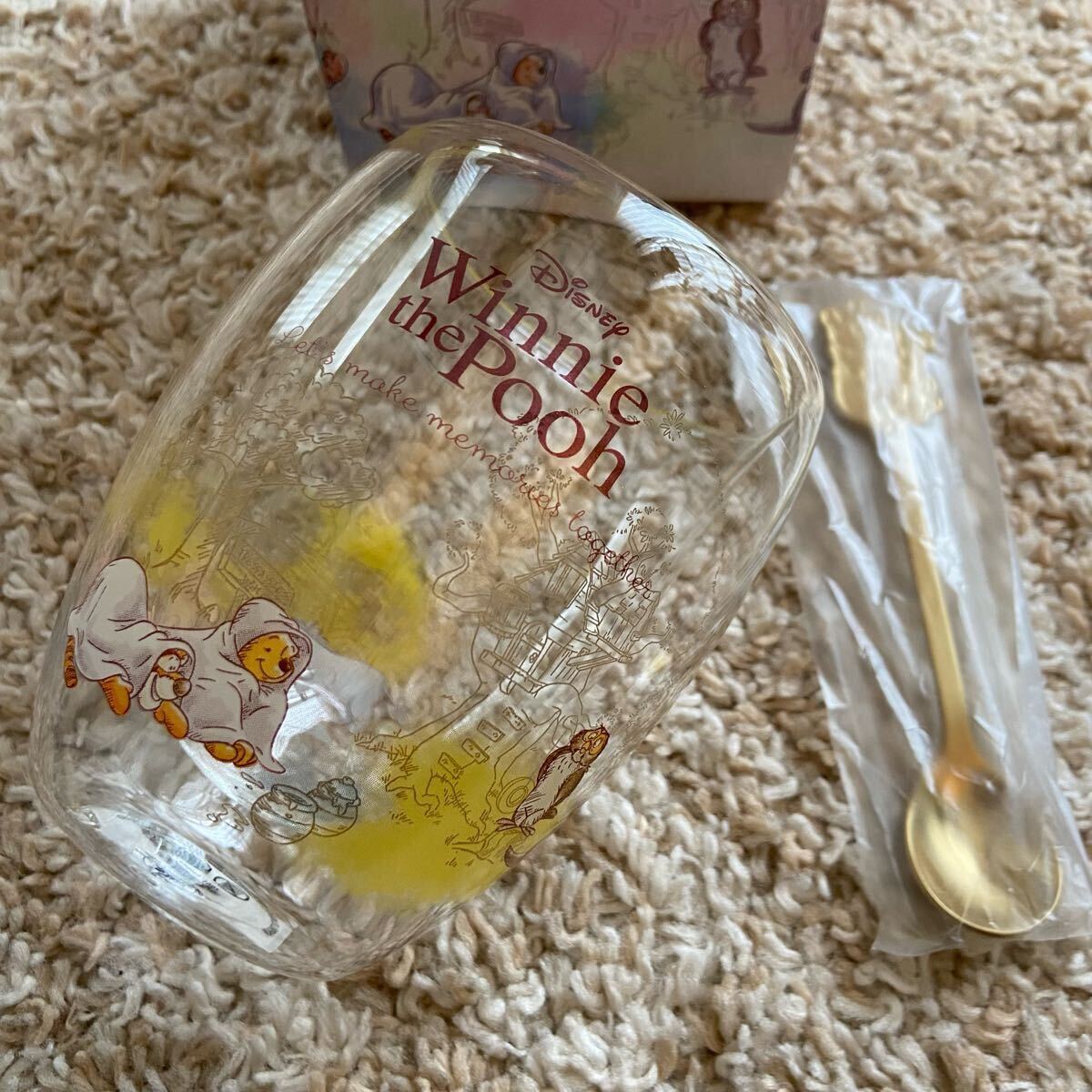 ディズニーストア プーさん  グラス コップ ディズニー スプーン 二重壁グラス ダブルウォールグラス拍卖