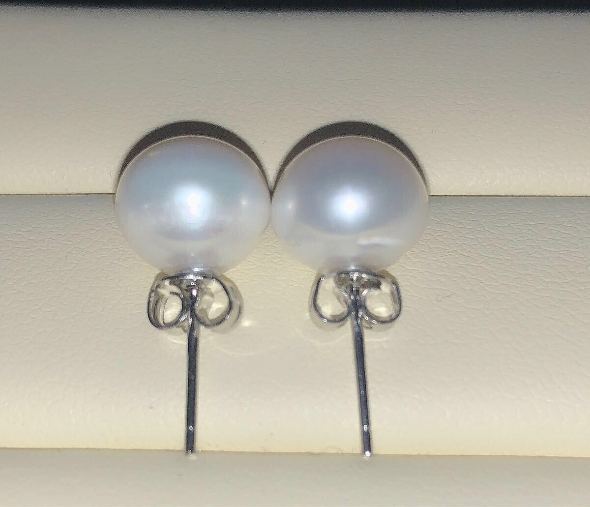 巨大粒♪(10mm+)可愛い天然淡水真珠/ホワイトパールピアス♪冠婚葬祭OK♪6月の誕生石♪拍卖
