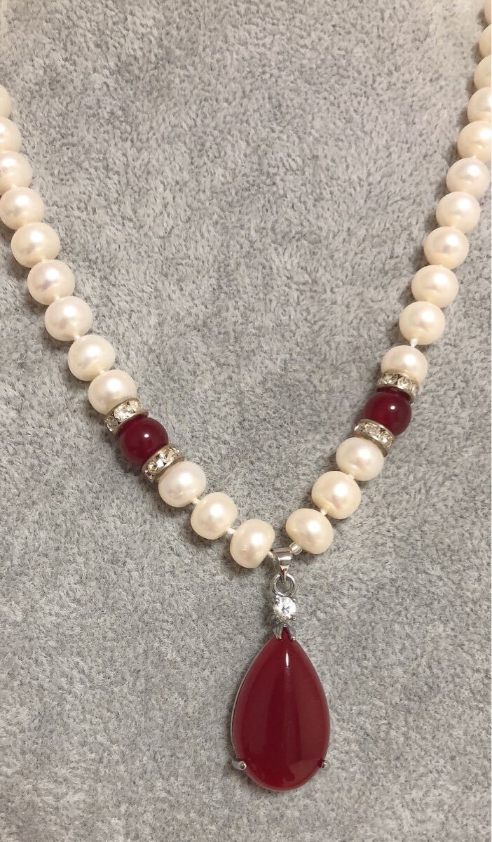 1点限♪今だけ激安セール1本限大粒天然真珠/パール瑪瑙ネックレス♪清爽な白真珠♪6月の誕生石♪拍卖