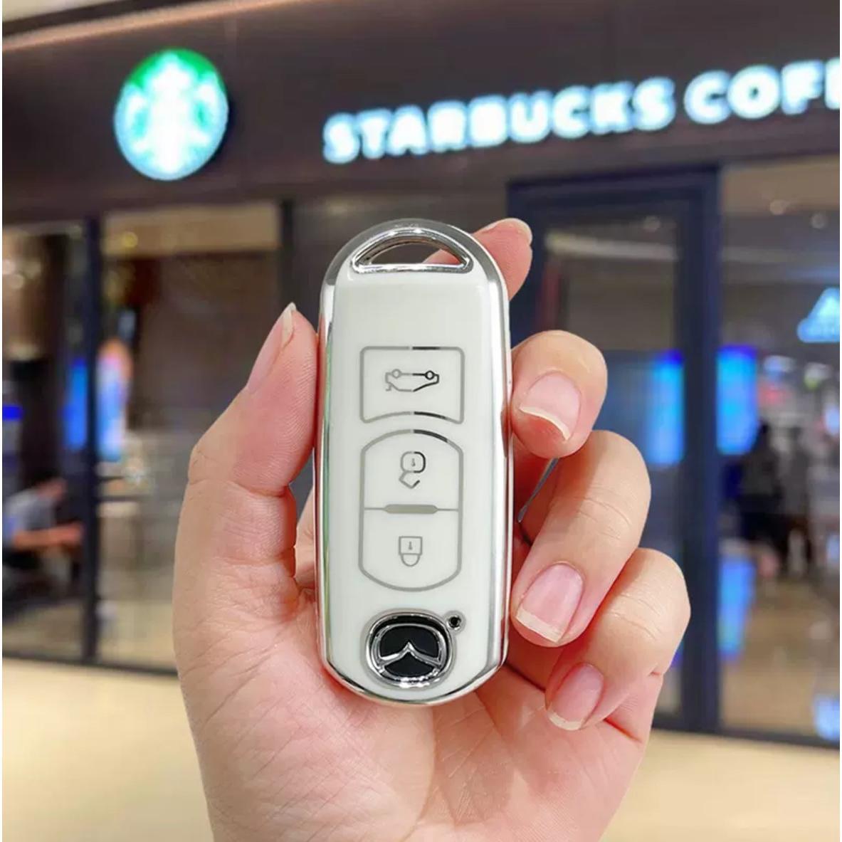 マツダ スマートキーケース TPU キーカバー CX-5/3 デミオ アテンザ ホワイト×シルバー3拍卖