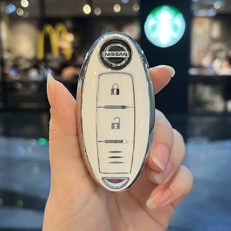 【送料無料、匿名配送】日産Nissan スマートキーケース TPU キーカバー ホワイト×シルバー拍卖