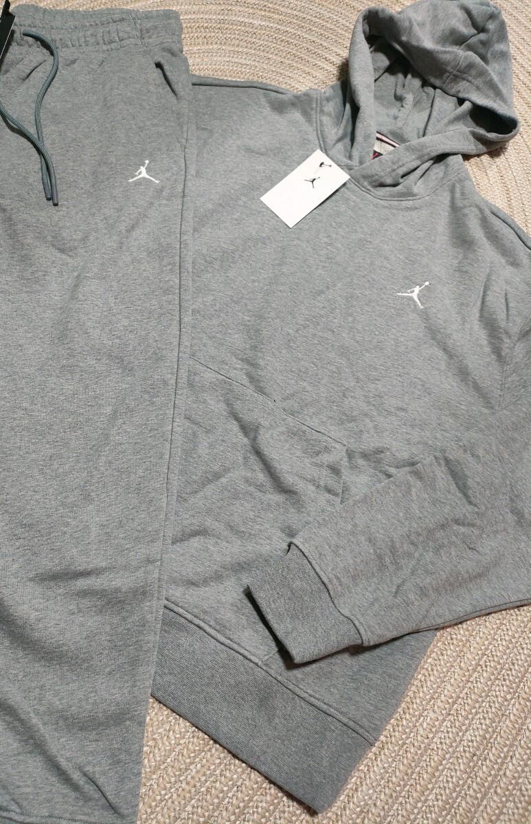 新品 未使用 NIKE JORDAN スウェット セットアップ グレー ホワイト 刺繍 L ナイキ 上下 ナイキ ジョーダン パーカー パンツ拍卖