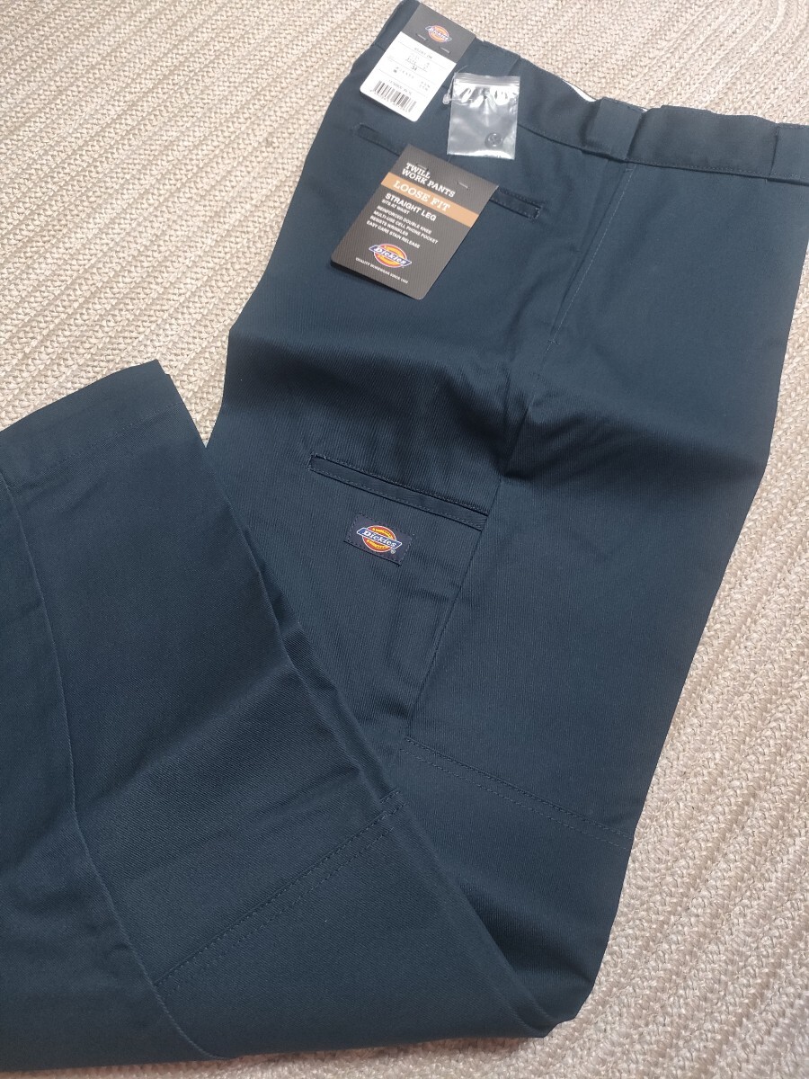 新品 未使用 Dickies ダブルニー ツイル ワーク チノパンツ ネイビー 紺 W34 L32 ルーズフィット ディッキーズ パンツ 拍卖
