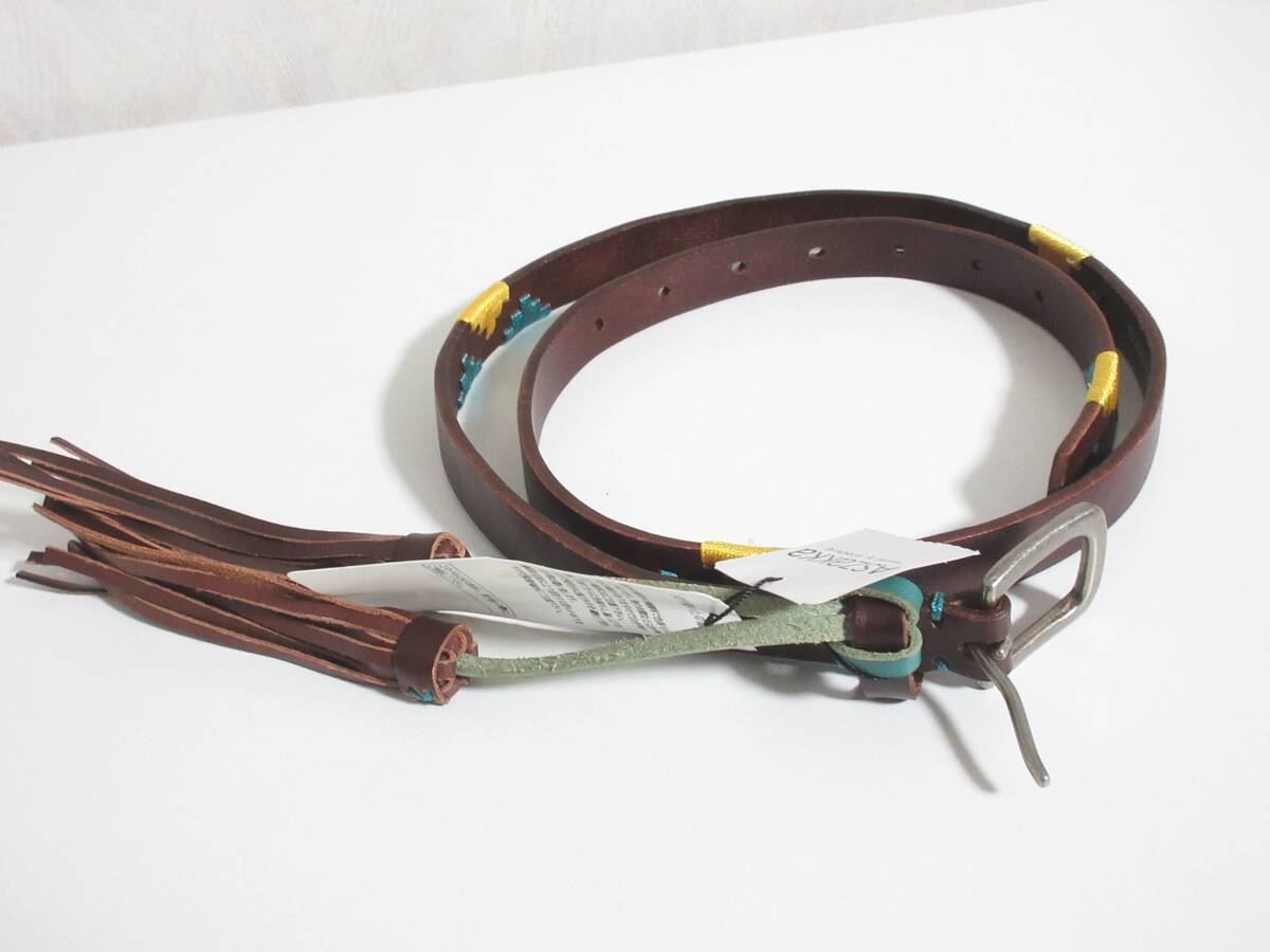 未使用 aszakka アザッカ as know as アズノウアズ レザー 刺繍タッセルベルト キャメル yg7120拍卖