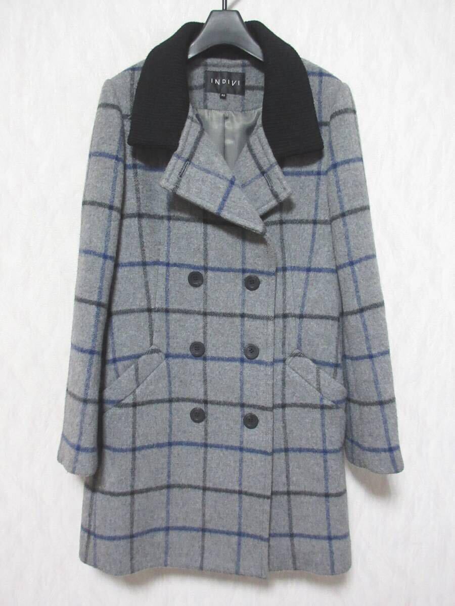 INDIVI インディヴィ コート ウール チェック レディース 40 グレー irmri kn879拍卖
