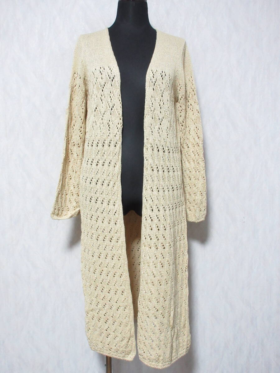 AMACA アマカ ウォッシャブル レーシーペーパーヤーンロングカーディガン 38 ベージュ 27500円 STORY掲載 kn2415拍卖