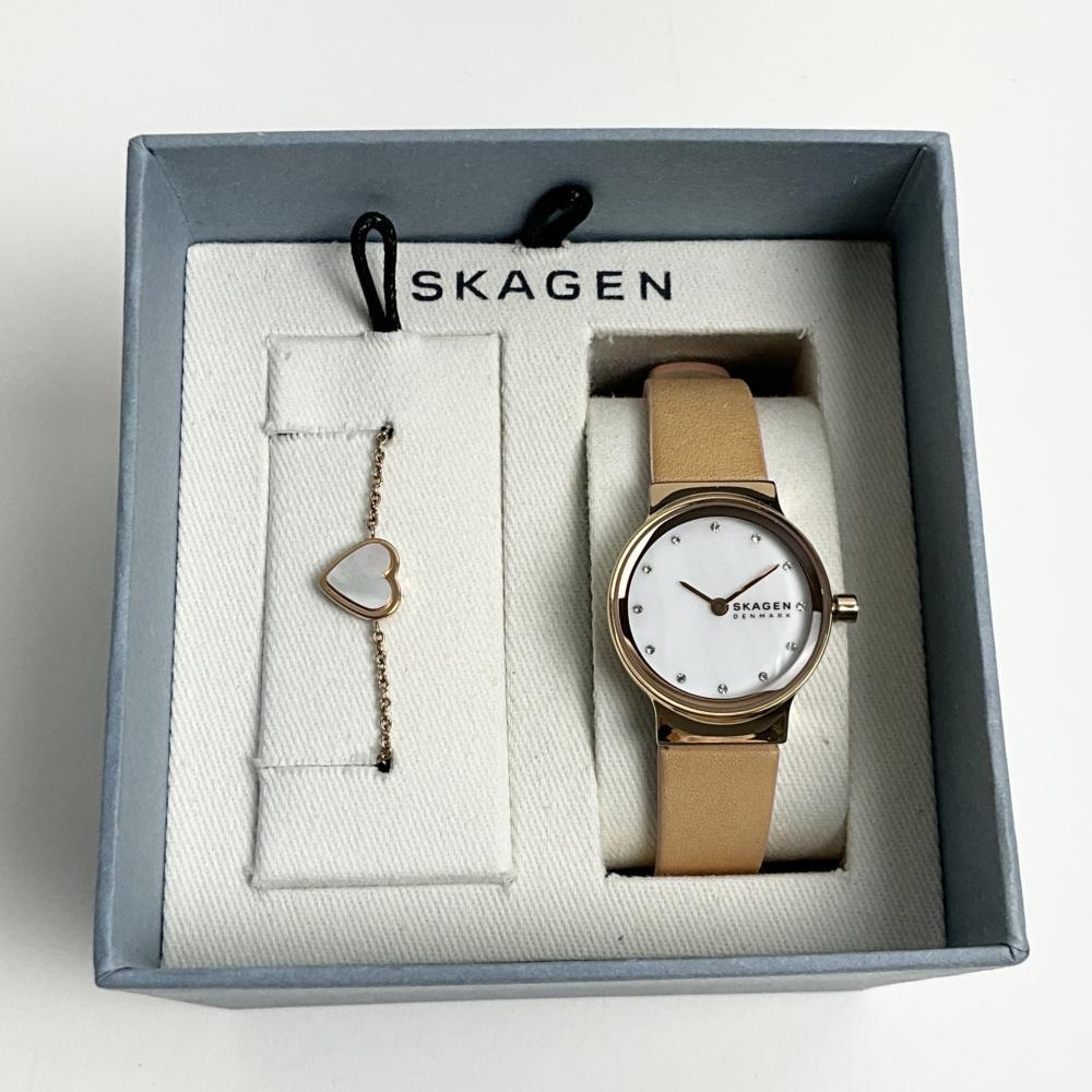 スカーゲン SKAGEN 腕時計 レザー レディース ハートモチーフ ブレスレット付き ローズゴールド アナログ SKW1113 26MM 訳あり 長期保管品拍卖