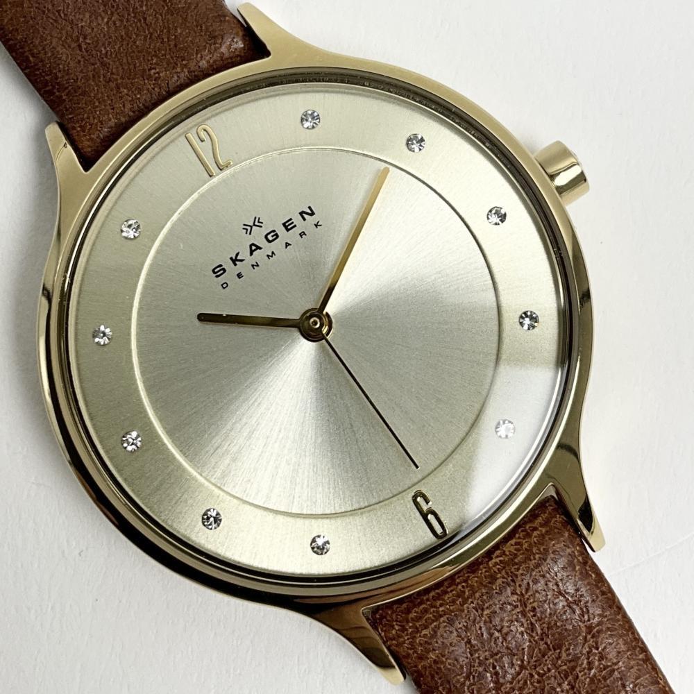 スカーゲン 腕時計 レディース ブラウン ゴールド SKAGEN SKW2147 レザー アナログ 薄型 軽量 訳あり 箱なし拍卖