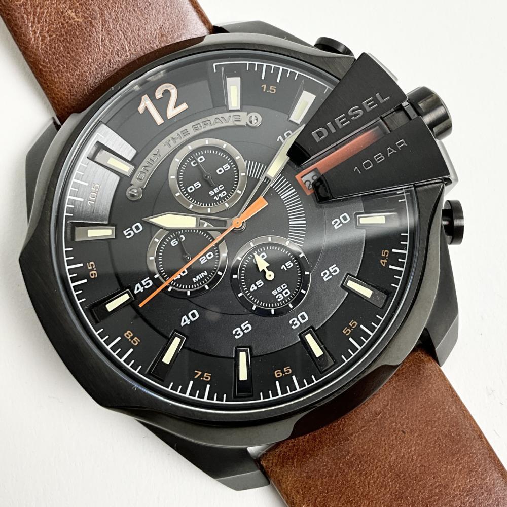 ディーゼル 腕時計 メンズ クロノグラフ レザー 日付カレンダー メガチーフ DIESEL DZ4343 長期保管品 訳あり拍卖