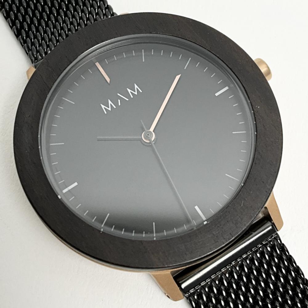 マム 腕時計 MAM MAM676 ウッドウォッチ レディース ブラック ローズゴールド メッシュベルト アナログ 訳あり 付属品なし拍卖