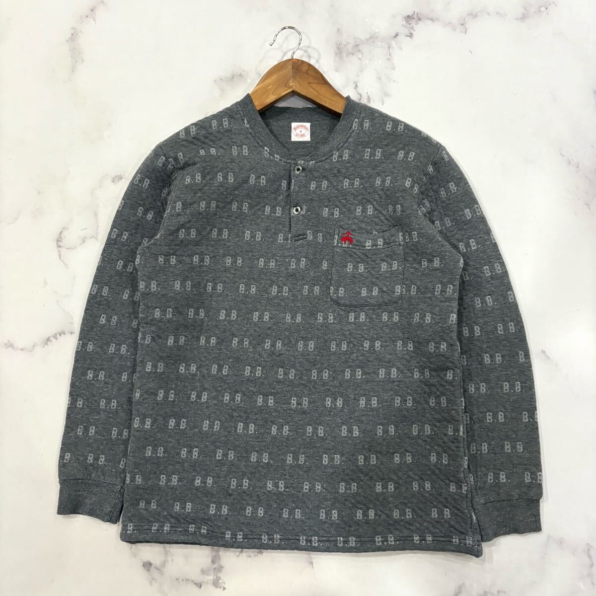 A ■ 洗練されたデザイン '着心地抜群' BROOKS BROTHERS ブルックスブラザーズ ロゴ入り ヘンリーネック プルオーバー M トップス 古着拍卖