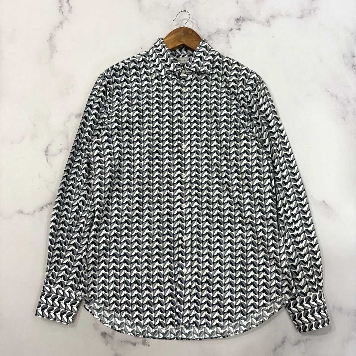 B ■ イタリア製 '大きいサイズ' 洗練されたデザイン ETRO エトロ 長袖 COTTON100% 総柄 ボタンシャツ SIZE:43 高級紳士服 トップス 拍卖